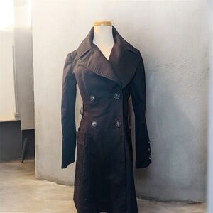 [Zara Woman] Basic Black Lined Double Breasted Overcoat w/Pleated Back Sz: XS